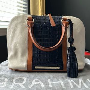 Brahmin navy and off white handbag